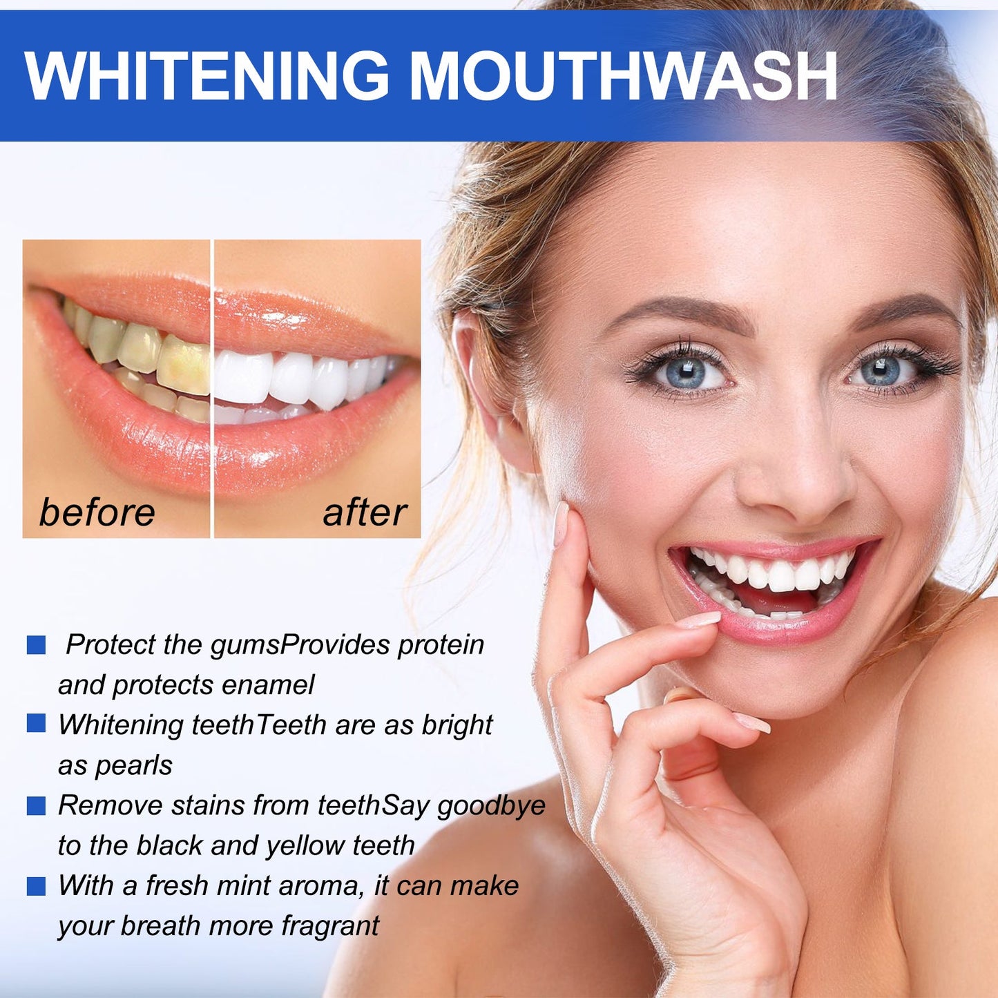 Whitening Mouthwash, Clean Stains Oral Care Fresh Breath Mouthwash - Korvel