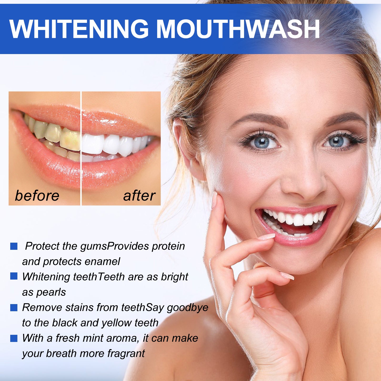 Whitening Mouthwash, Clean Stains Oral Care Fresh Breath Mouthwash - Korvel
