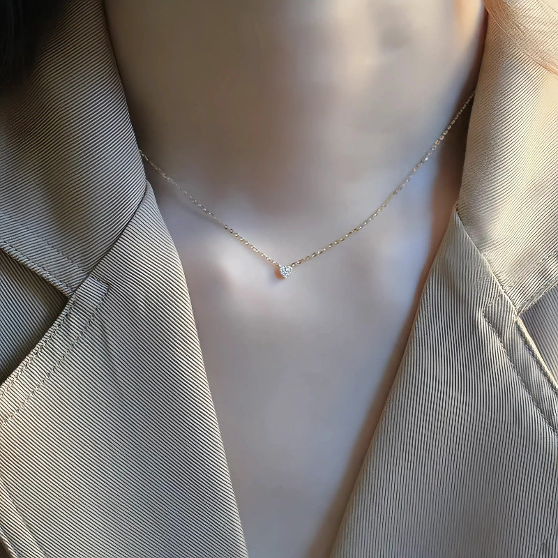 S925 pure silver plated with 14K gold mini heart necklace women's diamond studded peach heart extremely fine collarbone chain ﻿ - Korvel
