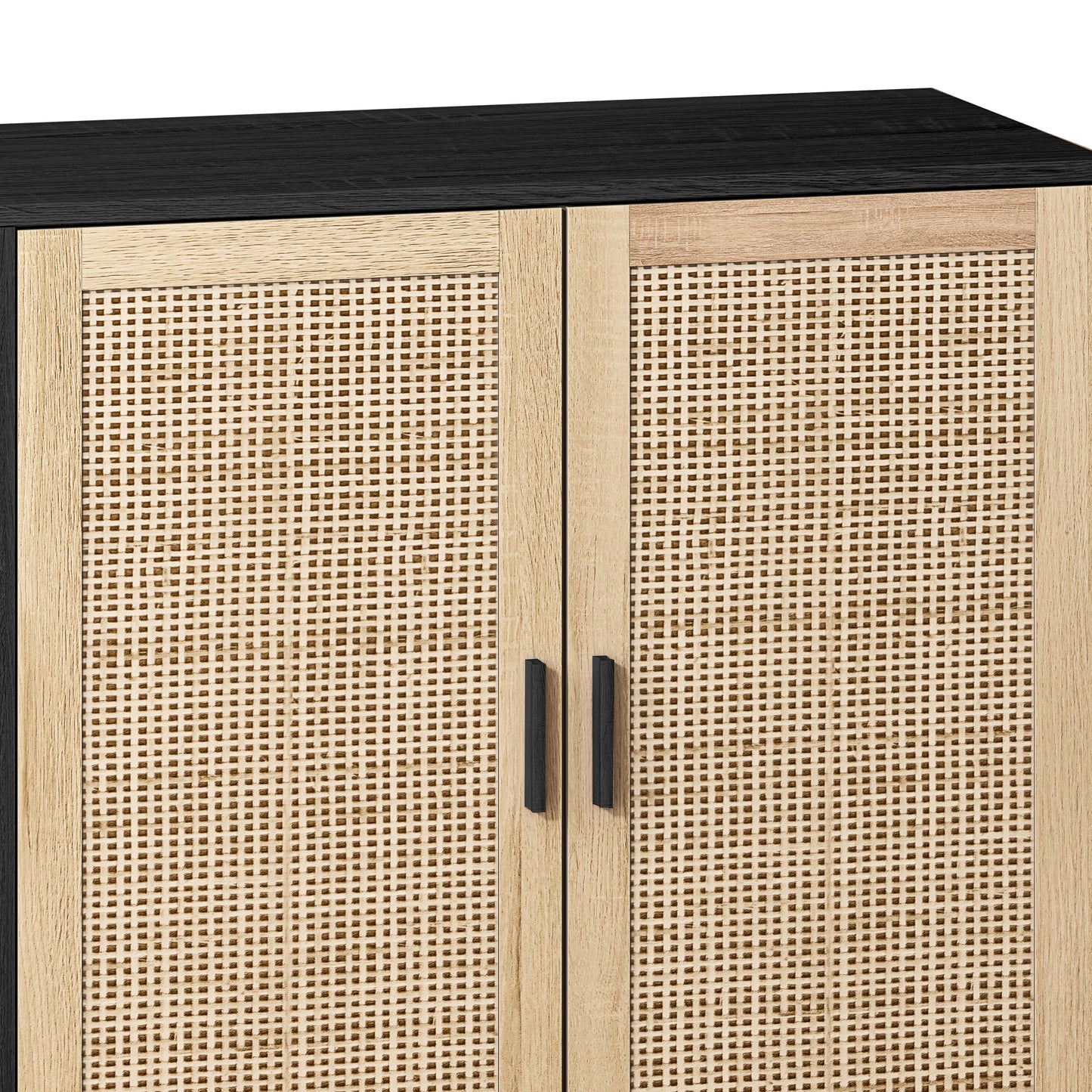 62.20"Elegant and Functional 4-Door Rattan Decorative Storage Cabinet,for Bedroom,Living Room,Office,Easy Assembly,Black - Korvel