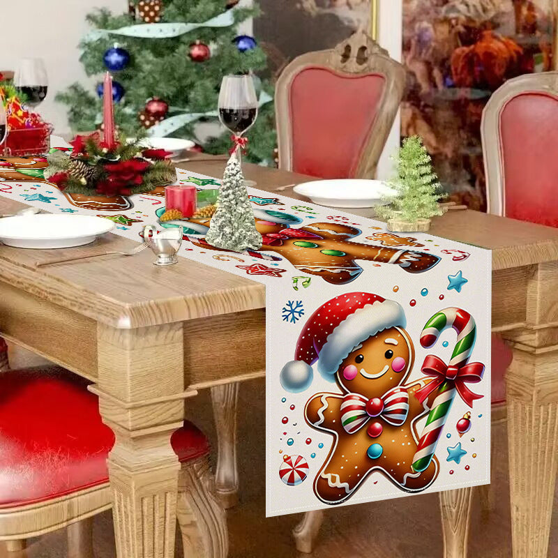 New Gingerbread Man Table Flag Christmas Party Decoration Tablecloth Mat Living Room Dining Room Tablecloth Printed Tea Table Fabric - Korvel