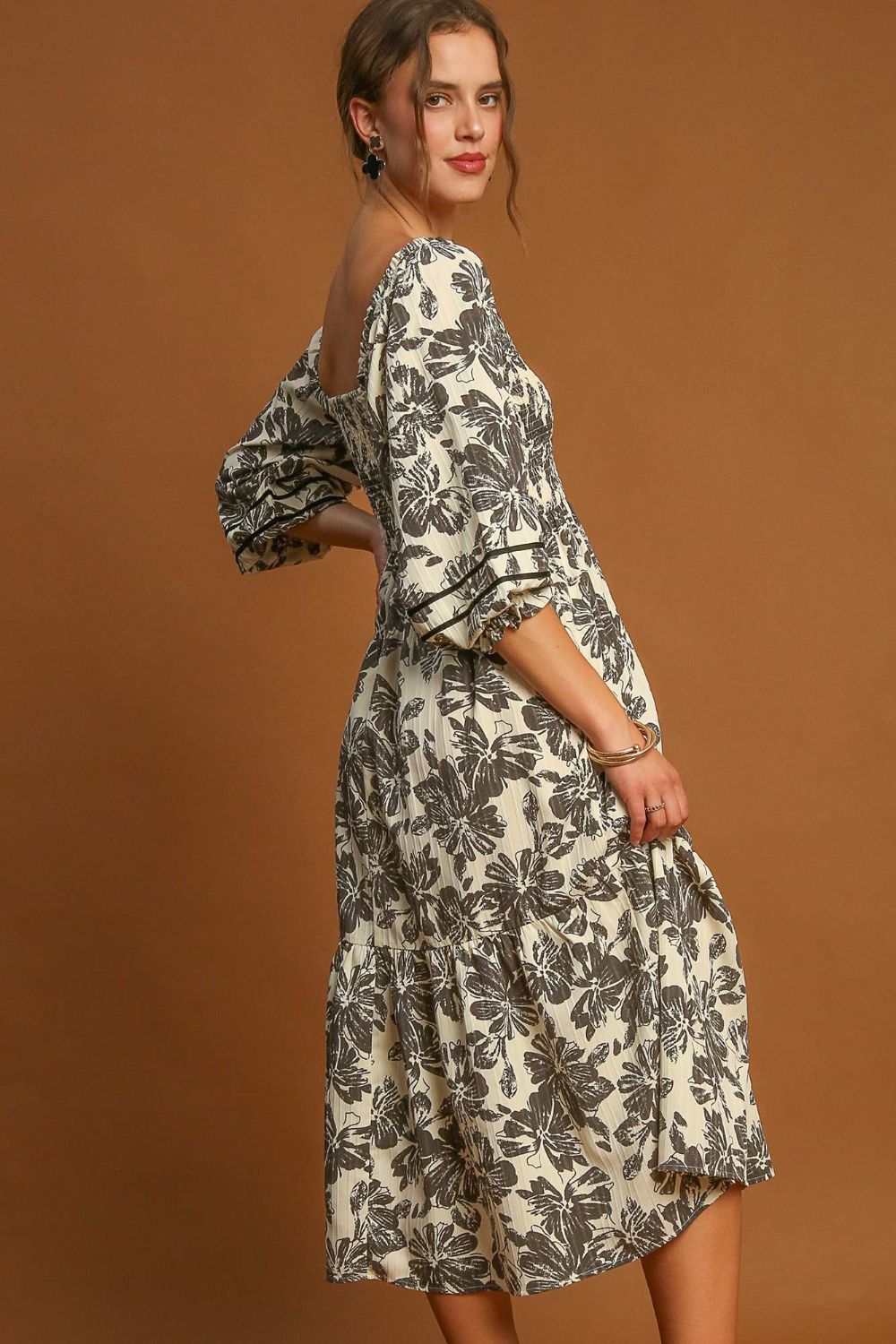 Ruffle Hem Floral Print V-Neck Dress for Women