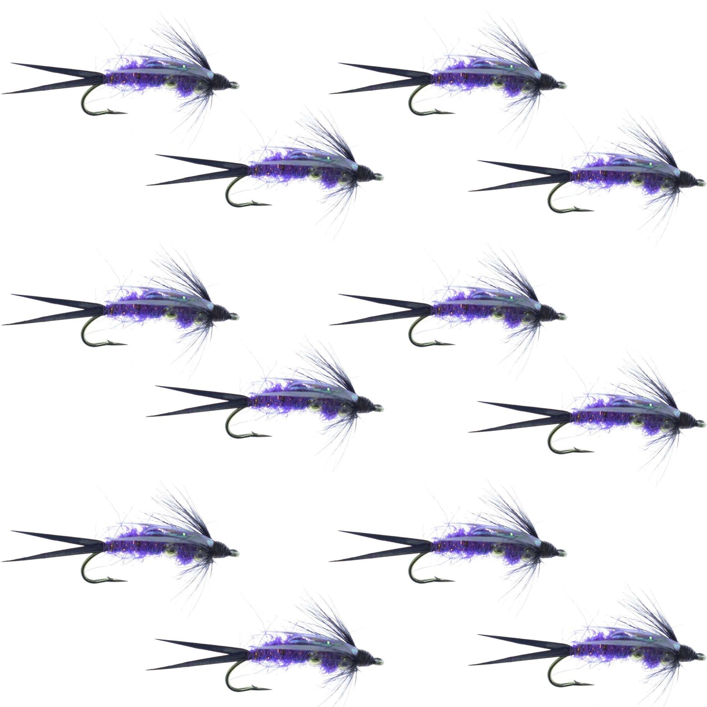 Premium Double Bead Purple Psycho Prince Nymph Flies - 12 Pack, Size 14 - Korvel