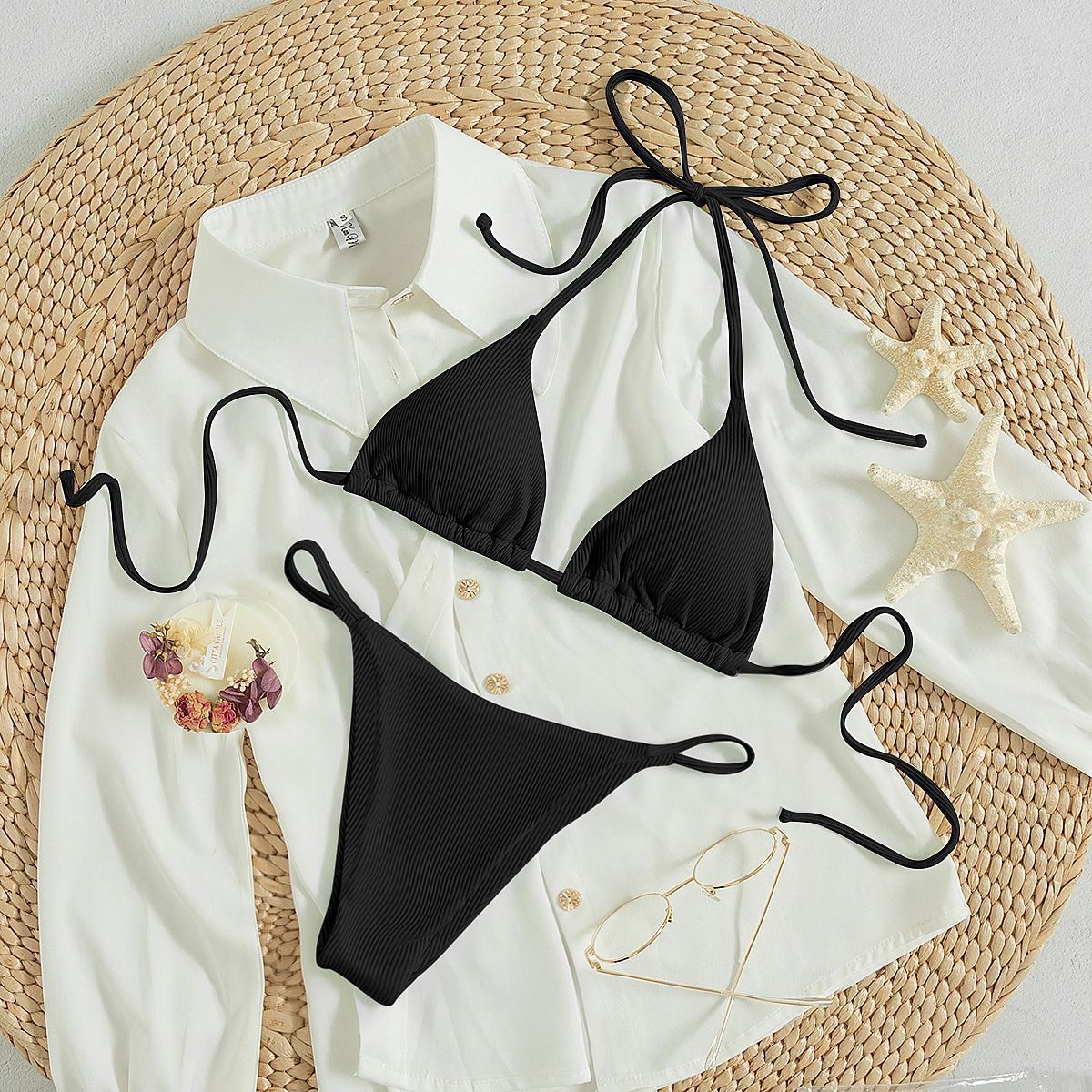 Hanging neck tie bikini multi-color three-point swimsuit hot spring swimsuit - Korvel