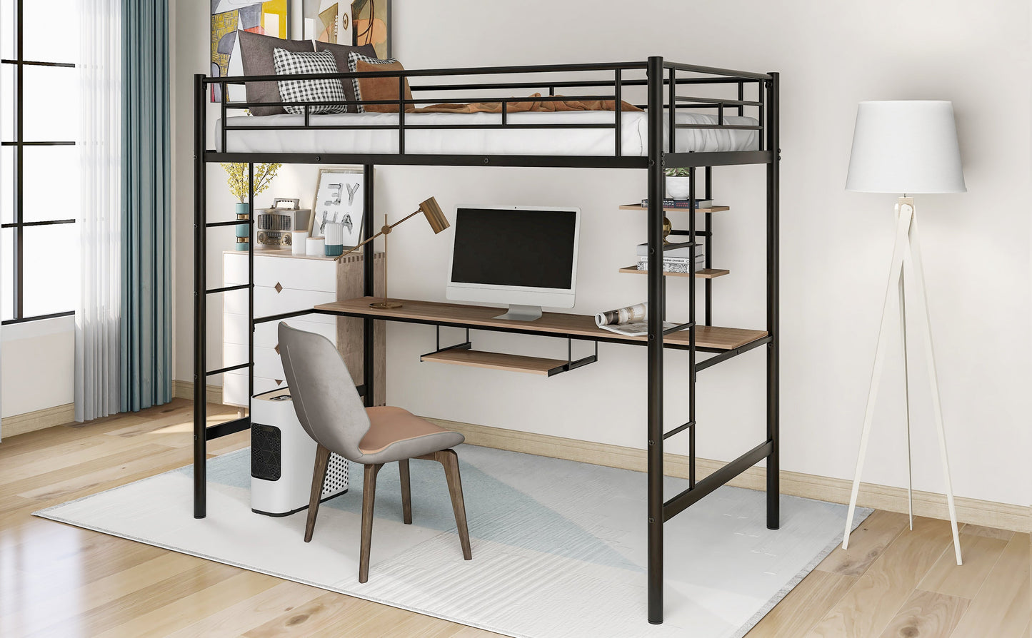 Loft Bed with Desk and Shelf   Space Saving Design Twin - Korvel