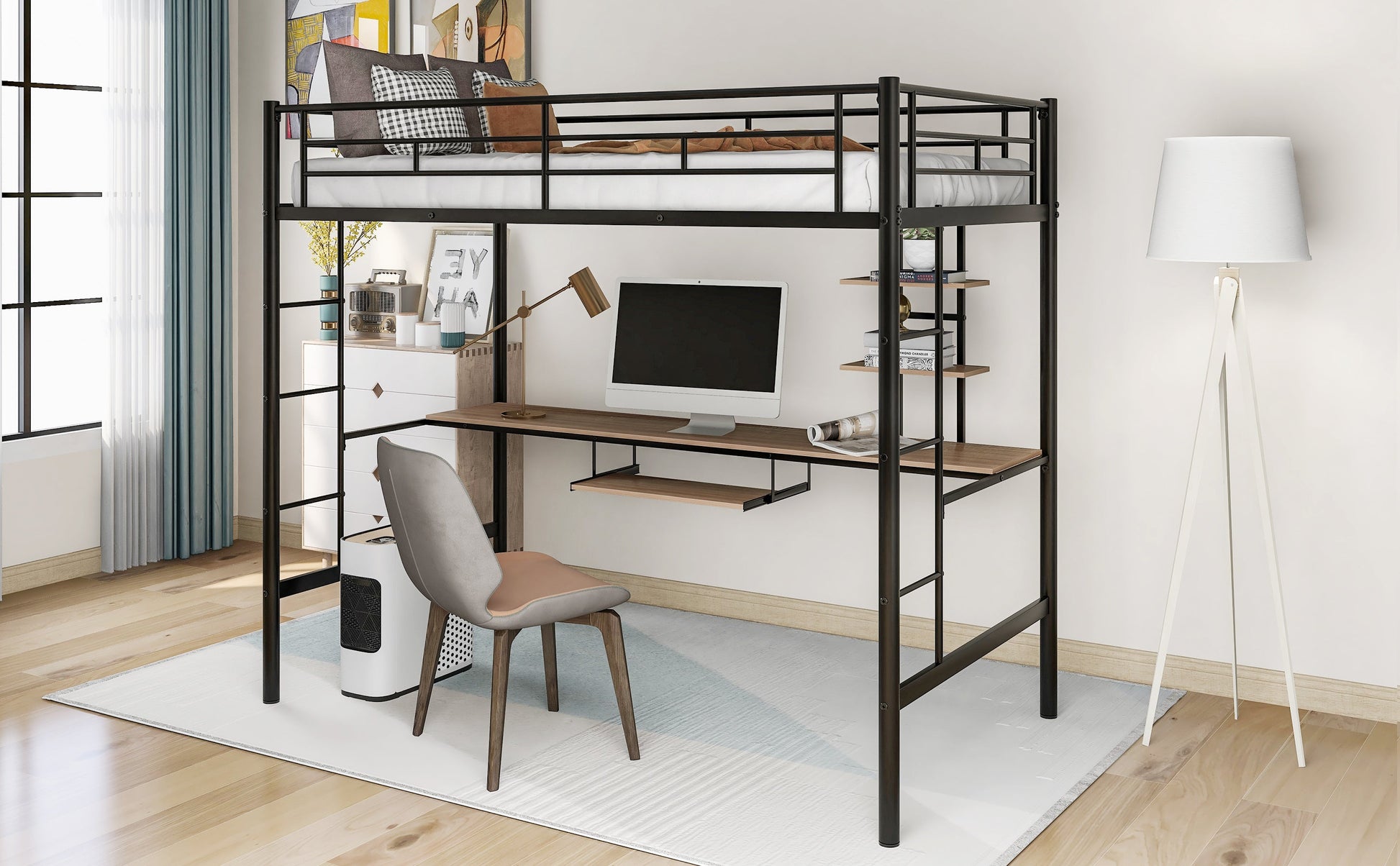Loft Bed with Desk and Shelf   Space Saving Design Twin - Korvel
