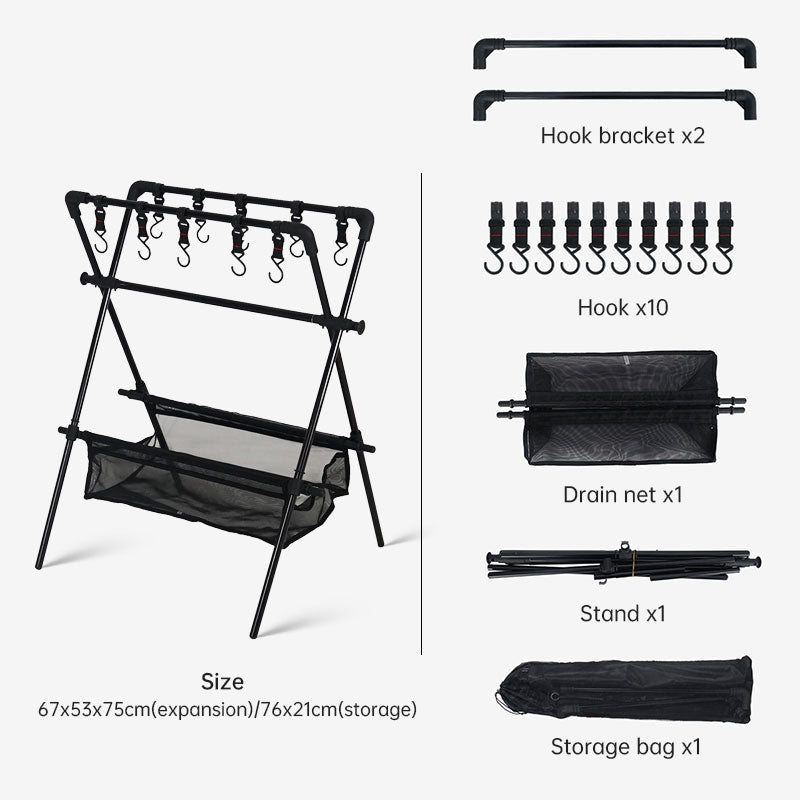 Outdoor camping folding shelf camping car drying rack drying net drying rack storage rack - Korvel