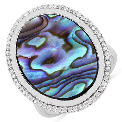 13.64 Carat Abalone & Diamond .925 Sterling Silver Engagement Ring