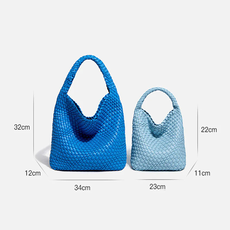 Bolso de Cubo de Cuero Suave Tejido a Mano para Mujeres