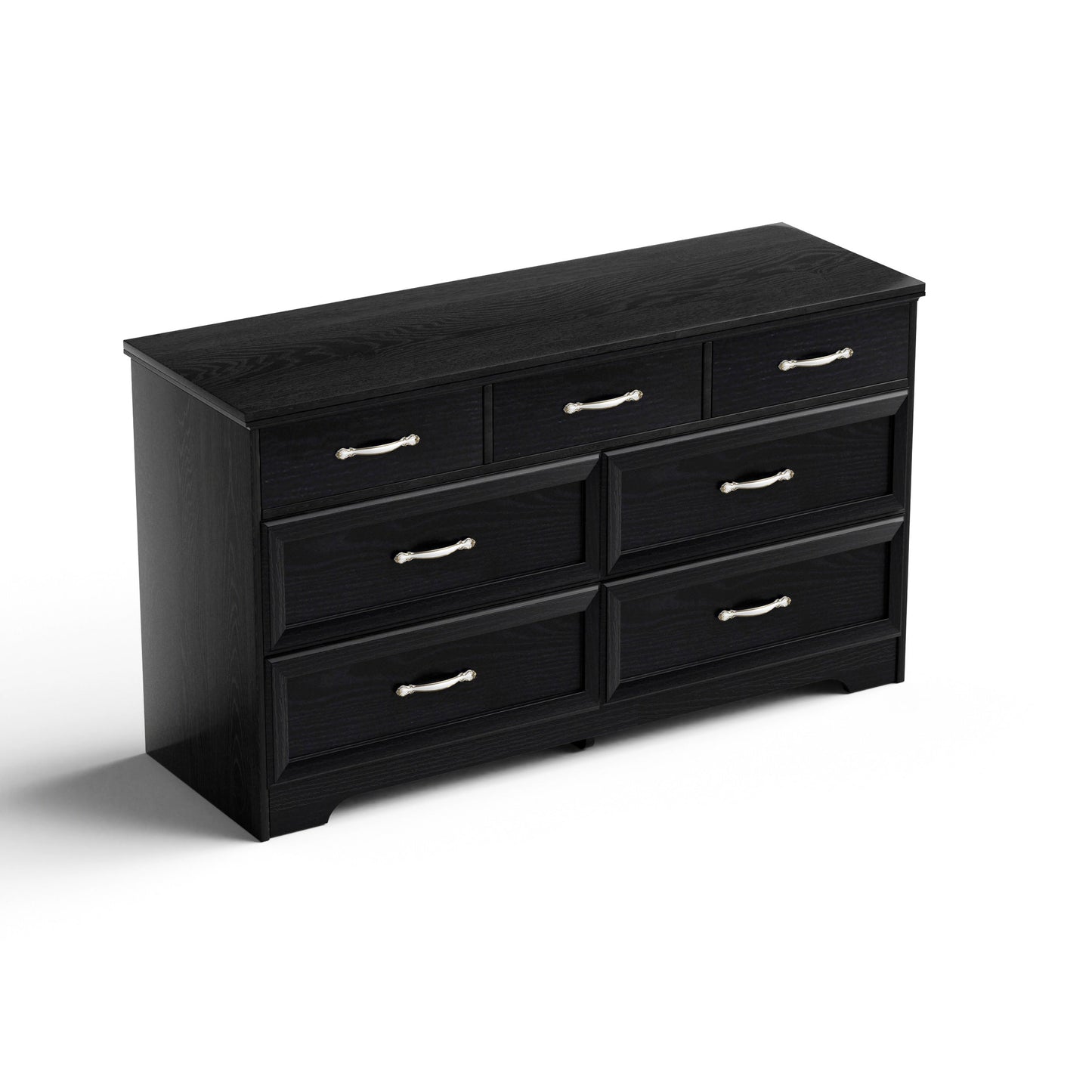 Modern 3 Drawer Bedroom Chest of Drawers with 7 Drawers Dresser, Clothes Organizer -Metal Pulls Black, 47.6″L x 15.7″W x 26.6″H - Korvel