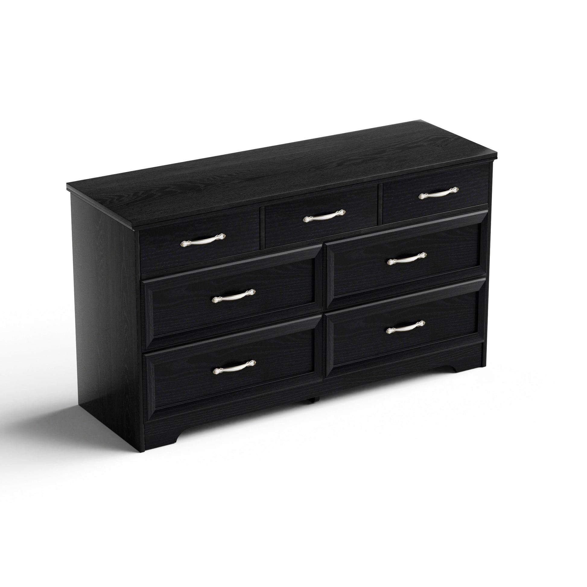Modern 3 Drawer Bedroom Chest of Drawers with 7 Drawers Dresser, Clothes Organizer -Metal Pulls Black, 47.6″L x 15.7″W x 26.6″H - Korvel