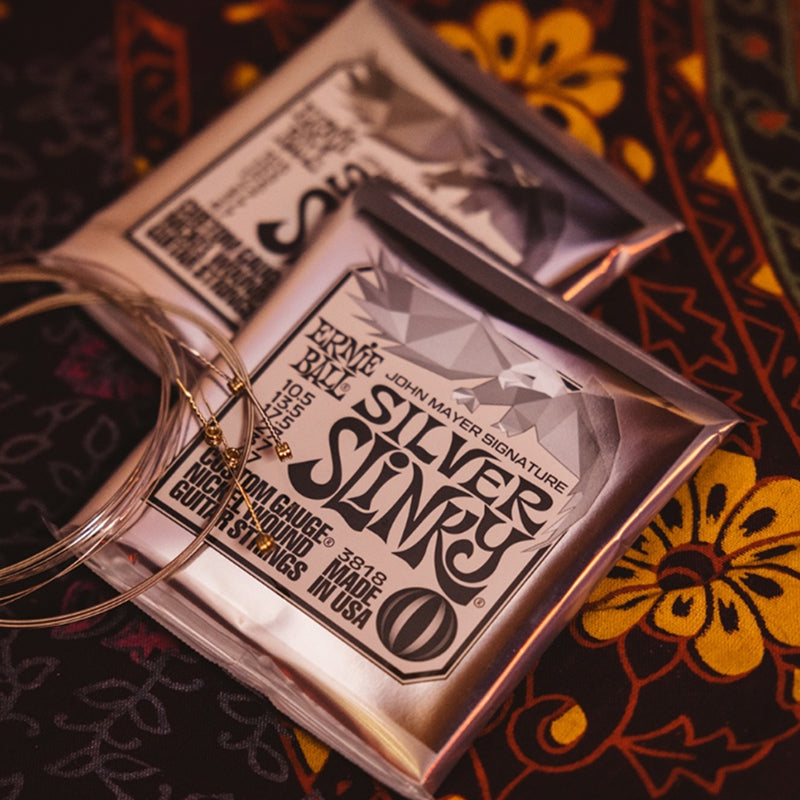 Ernie Ball John Mayer Silver Slinky Nickel Wound Electric Guitar Strings 3-Pack Tin - 10.5-47 Gauge - Korvel