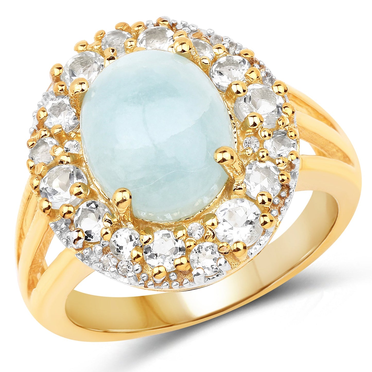 14K Yellow Gold Plated Aquamarine & White Topaz Ring
