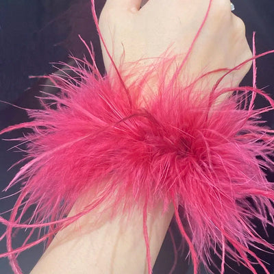 Real Ostrich feather cuff plumes bracelet for women white Cuffs pens Shirt with feathers girls fur cuffs ornament boa plume - Korvel