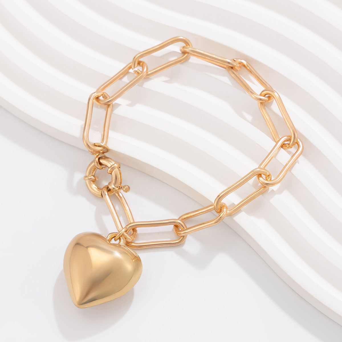Ins Simple and Versatile Big Peach Heart Bracelet Personalized Heart shaped Iron Chain Bracelet for Women - Korvel