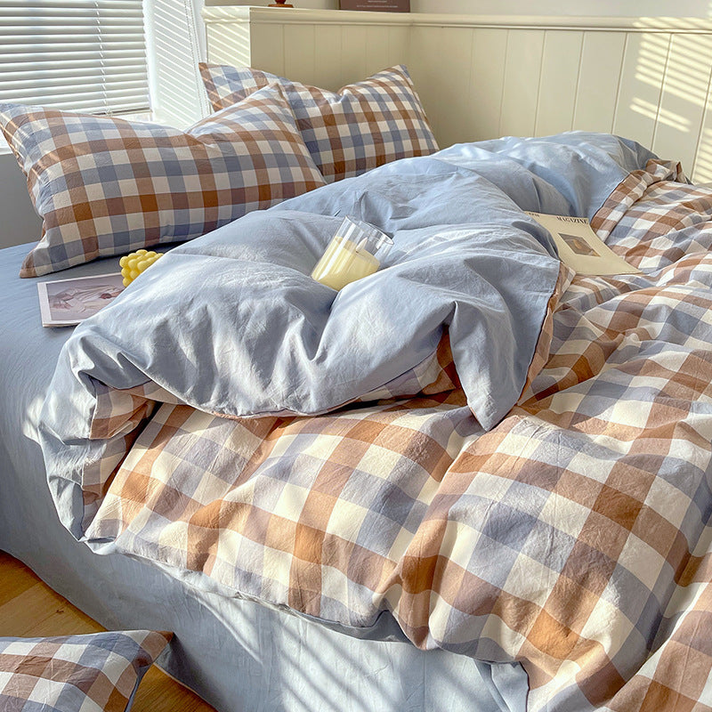 Cotton Dyed Washed Cotton Bedding Set Pure Cotton A Class Flat Sheet Quilt Cover Fitted Sheet Quilt Cover Three-Piece Set Striped - Korvel