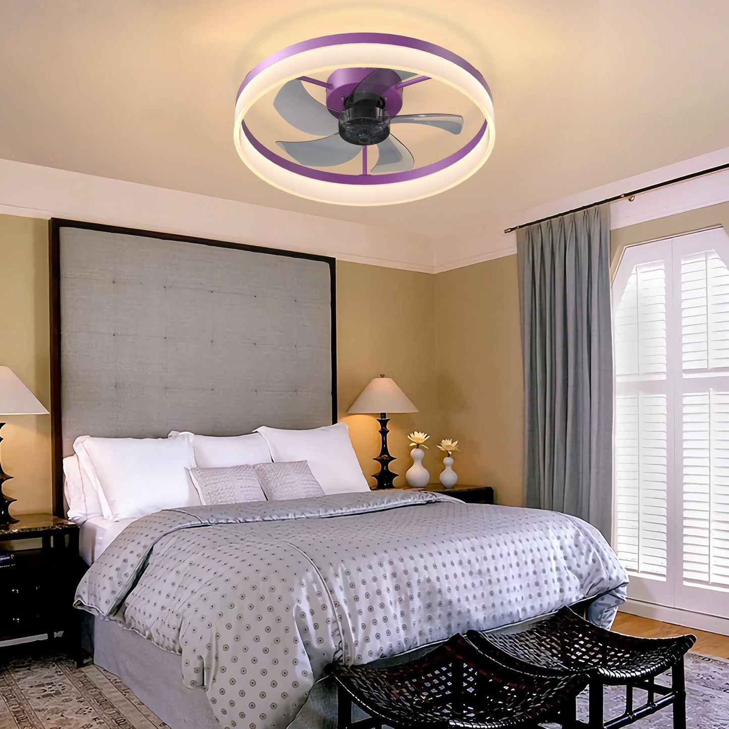 Dimmable LED Ceiling Fan with Modern Design in Purple