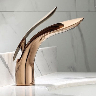 Elegant Red Rose Gold Bathroom Sink Faucet