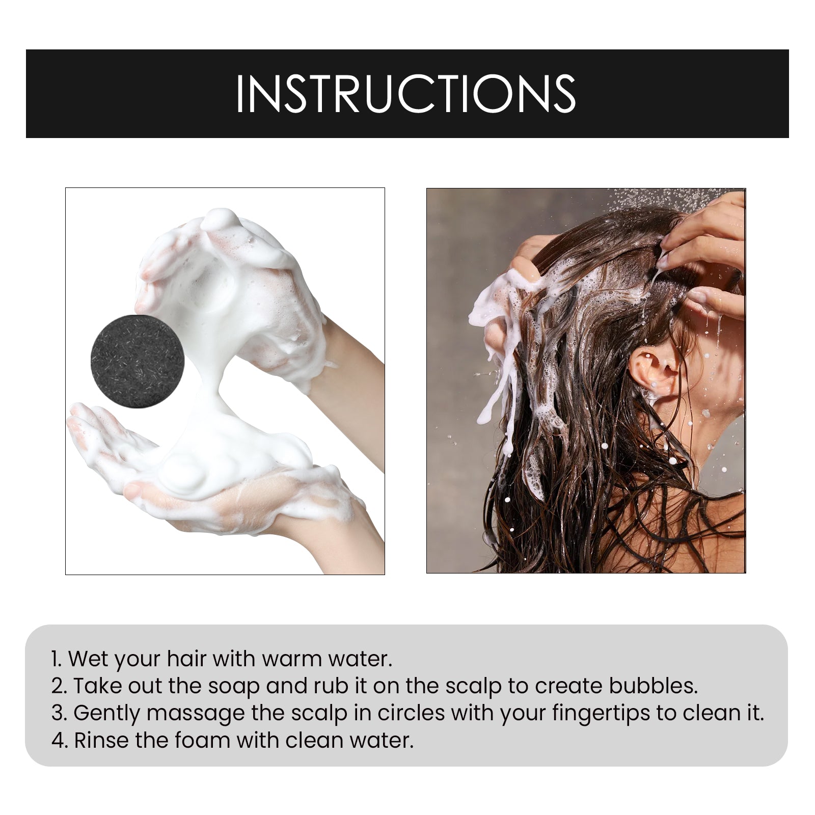 Organic Bamboo Charcoal Shampoo Bar, Deep Cleansing Scalp Strong And Strong Hair Nourishing Repair Improve Dry Shampoo Soap - Korvel