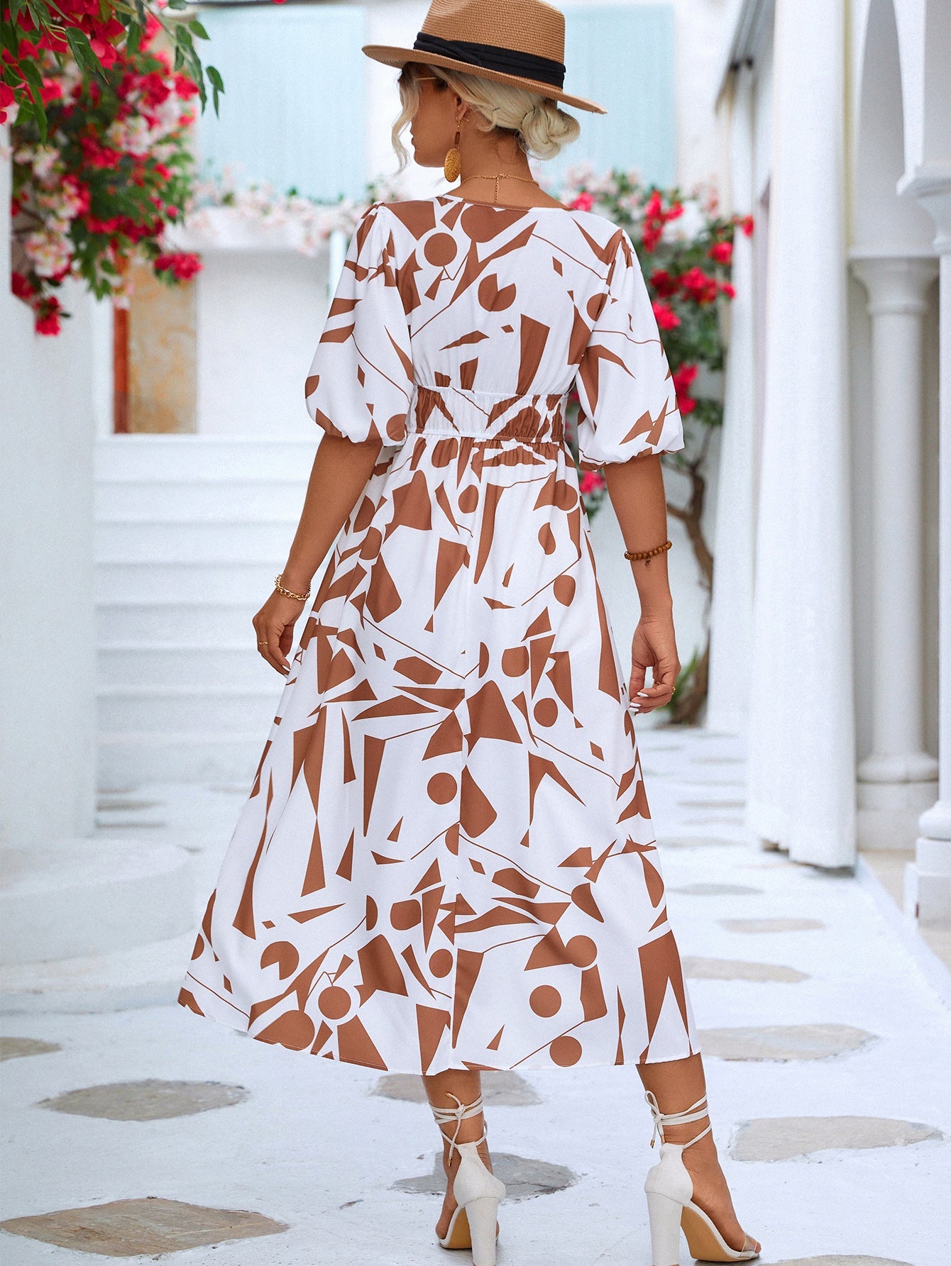Chic Black and White Balloon Sleeve Dress for Effortless Summer Elegance - Korvel