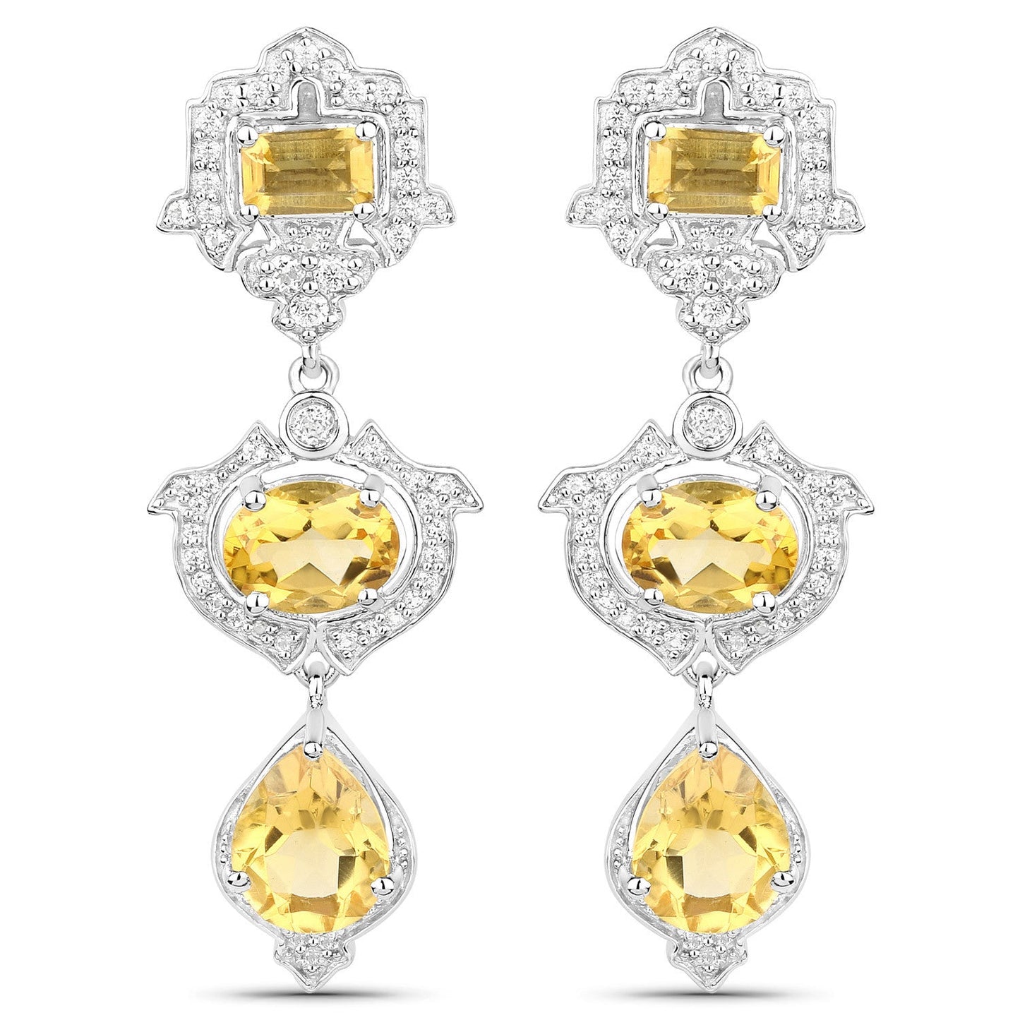 6.63 Carat Genuine Citrine & White Topaz Sterling Silver Earrings