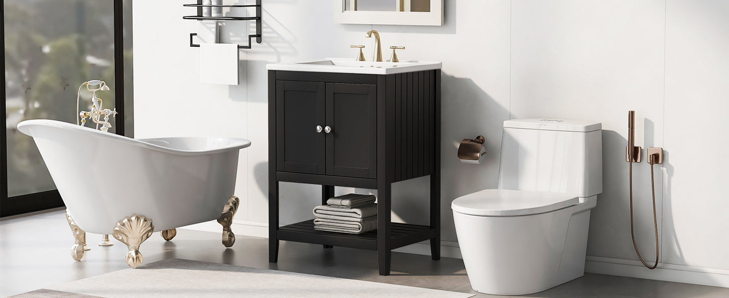 Meuble de salle de bain moderne noir de 24" avec évier en céramique élégant