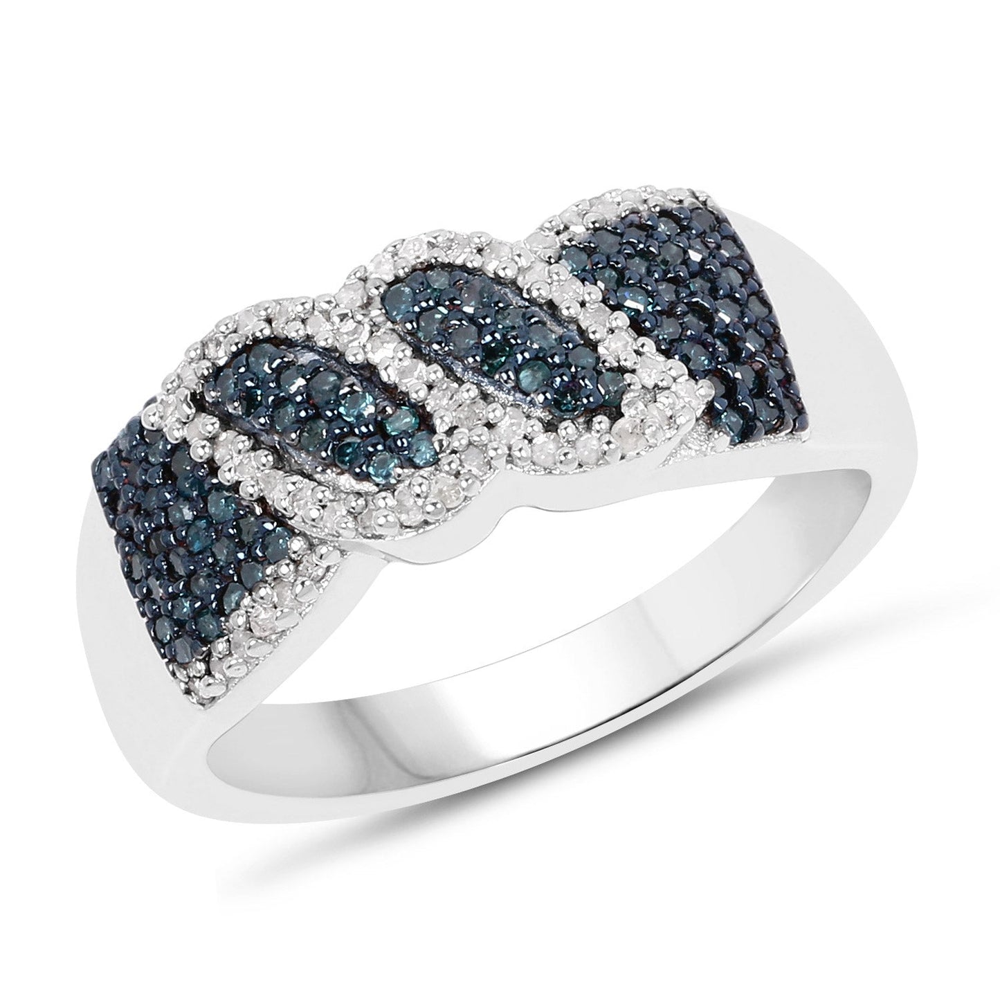 Bague en argent sterling avec diamants bleus et blancs de 0,67 carat
