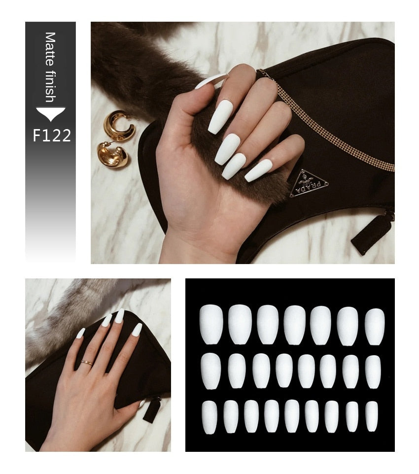 Premium Stiletto Press-On Nails with Glue - 24 Pieces