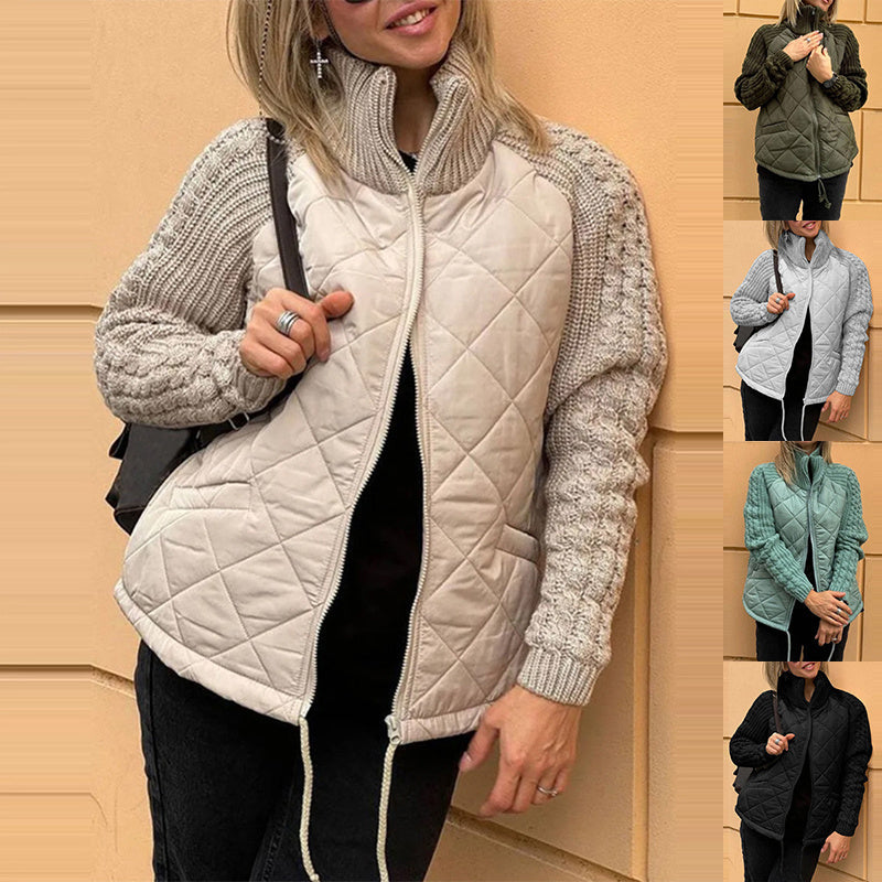 Chaqueta de algodón con cuello alzado para mujer con bolsillos de invierno