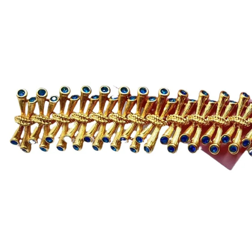 European and American Fashion Trend Retro Literary Inlays Fresh and Versatil, Sea Blue Zircon Texture Copper Plated 18K Bracelet - Korvel