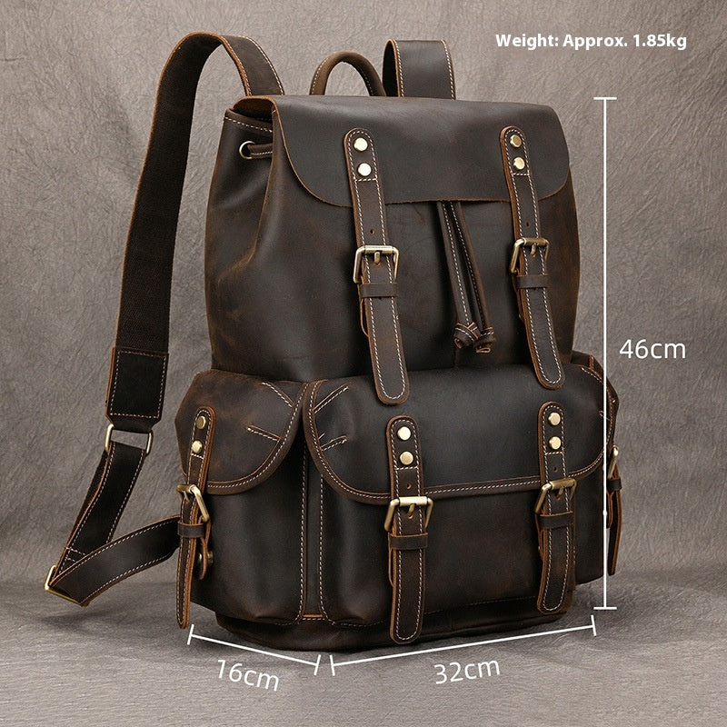 Large Capacity Crazy Horse Leather Backpack for Travel
