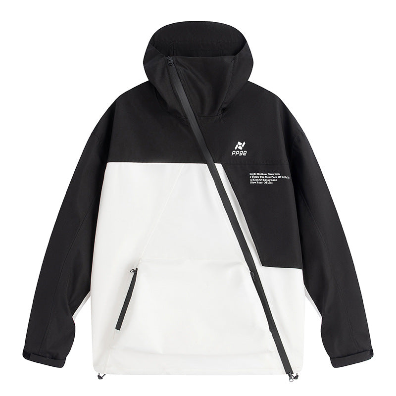 Color Matching Oblique Zipper Windproof Jacket