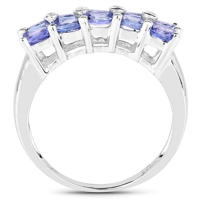1.76 Carat Genuine Tanzanite and White Sapphire Ring in Sterling Silver