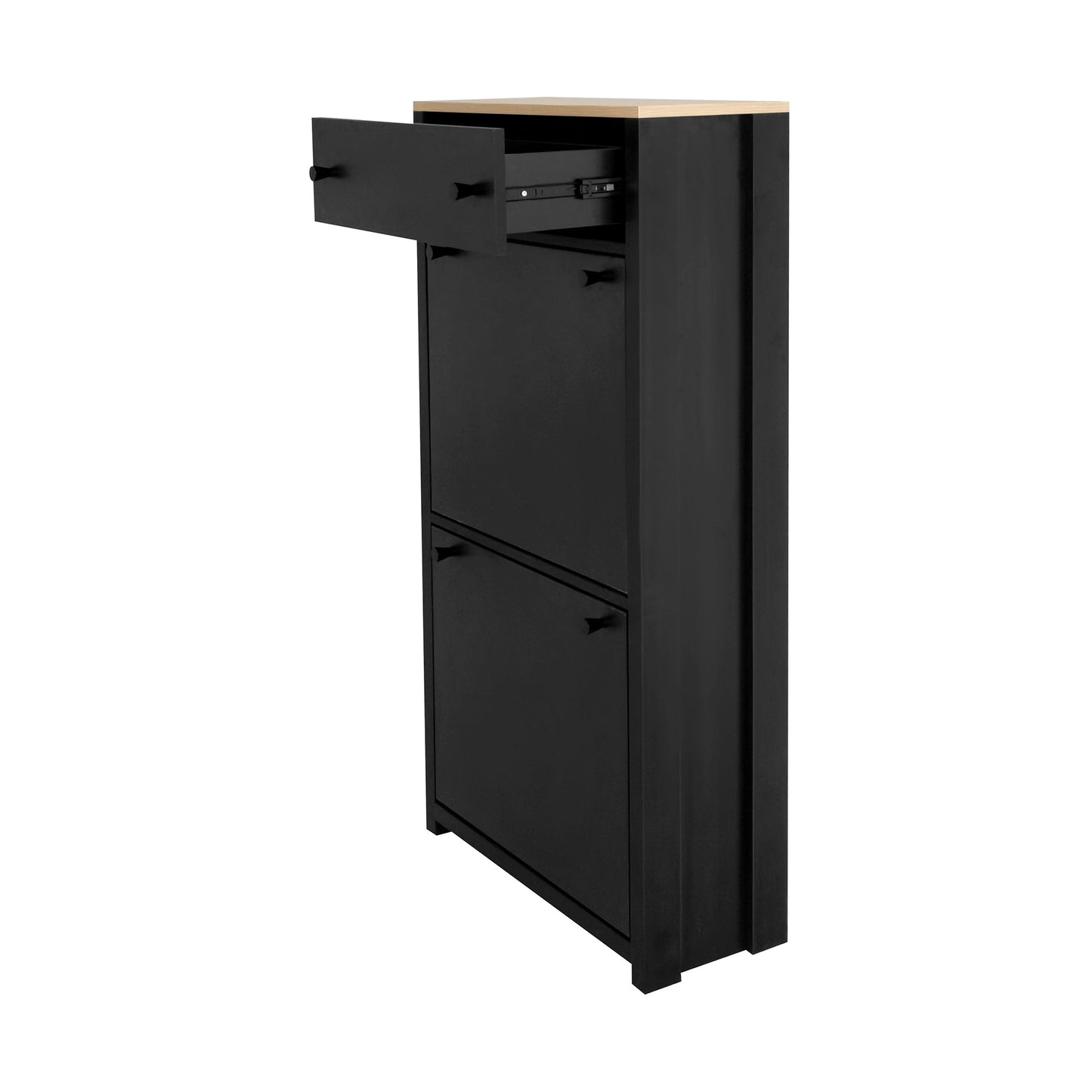 ONTREND Black Shoe Cabinet with 2 Flip Drawers