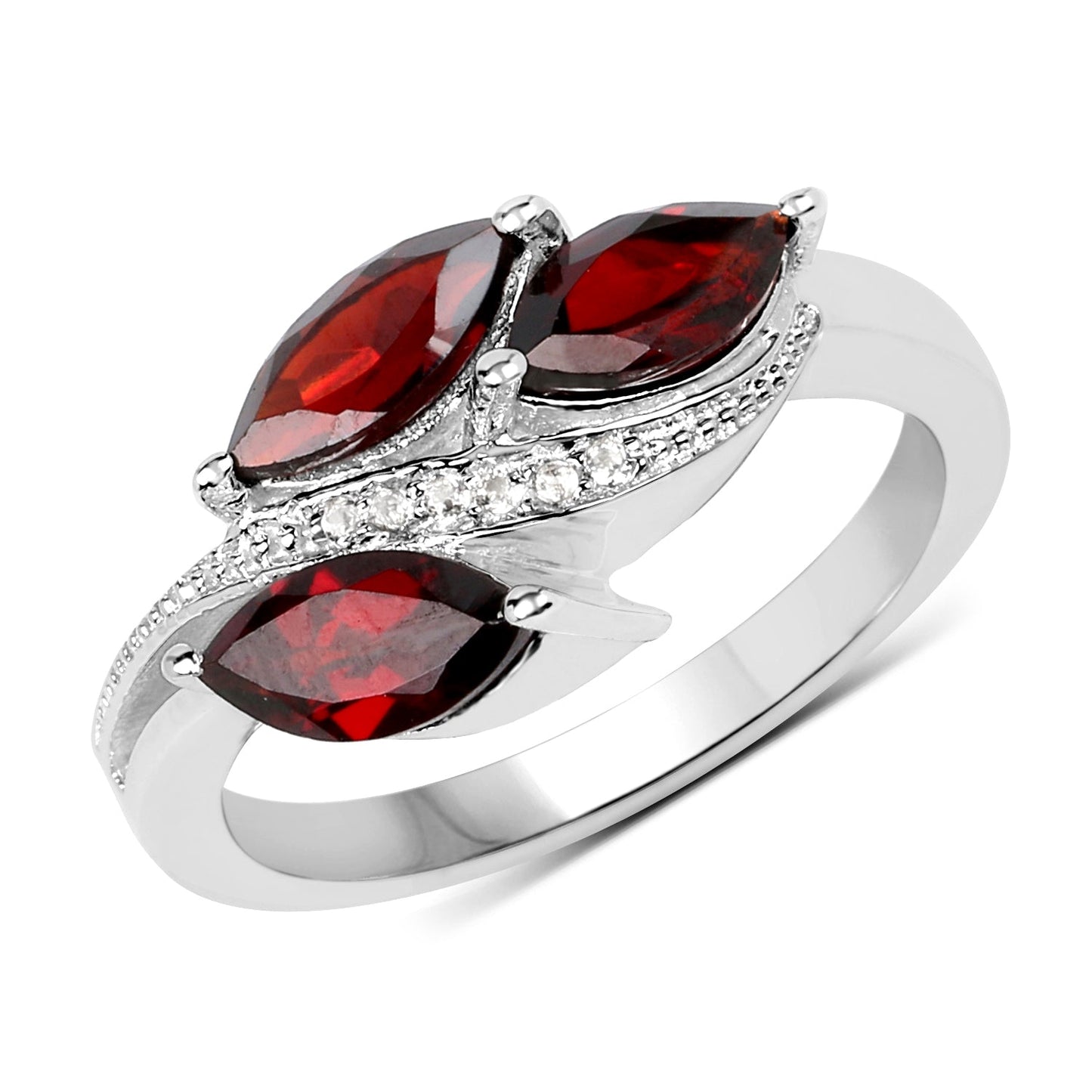 Bague en argent sterling avec grenat véritable de 1,98 carat et topaze blanche