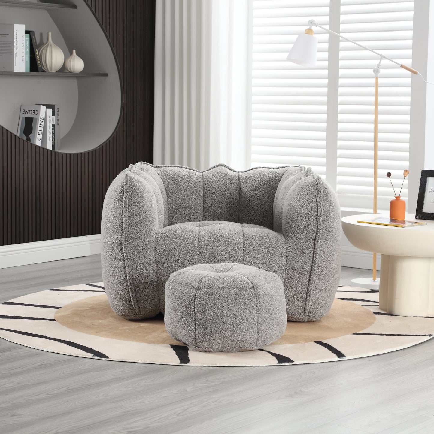 Soft Bean Bag Chair with High Resilient Foam(Chips)for living room and bedroom,Comfortable Square Lazy Sofa with Footstool - Korvel