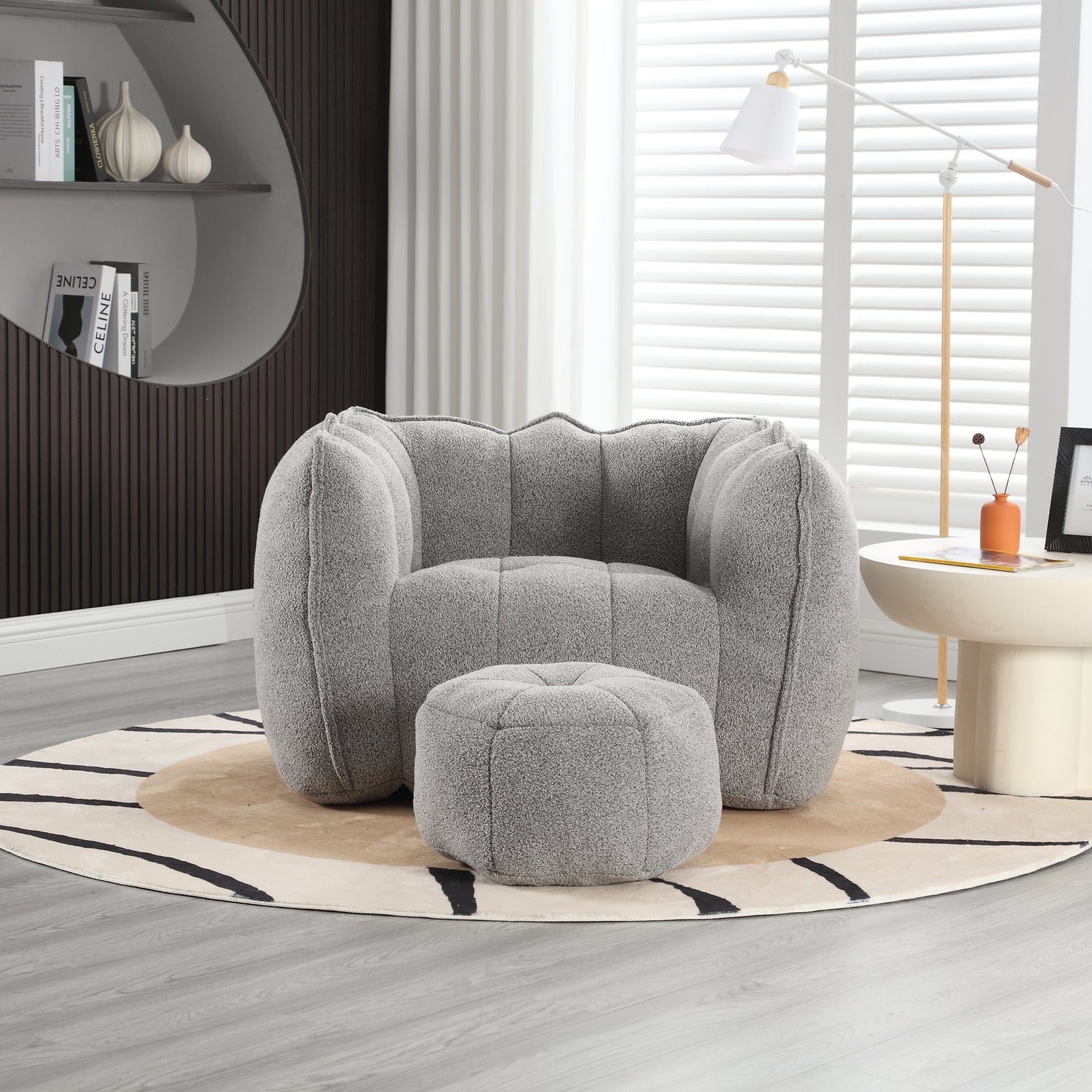 Soft Bean Bag Chair with High Resilient Foam(Chips)for living room and bedroom,Comfortable Square Lazy Sofa with Footstool - Korvel