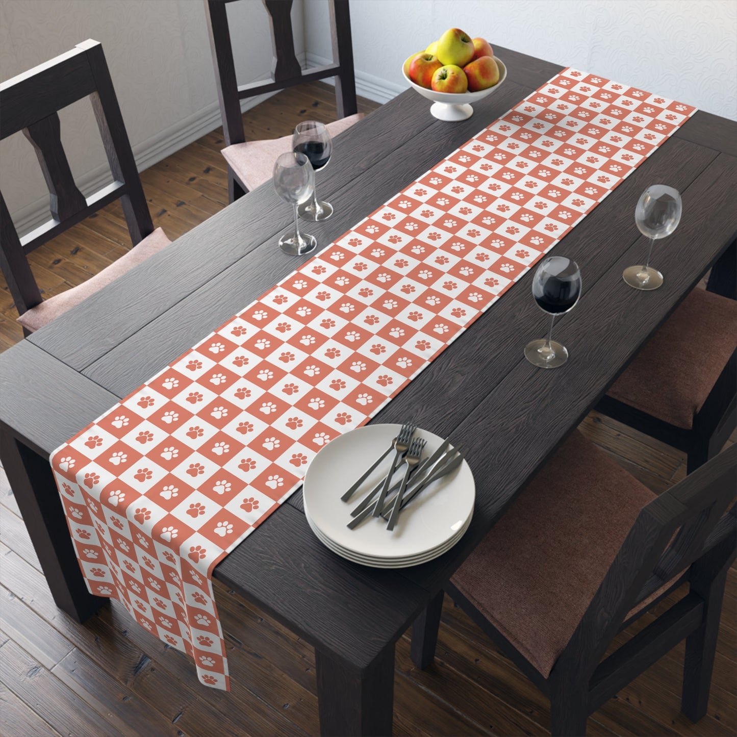 Charming Red & White Paws Table Runner - Cotton & Polyester Options - Korvel