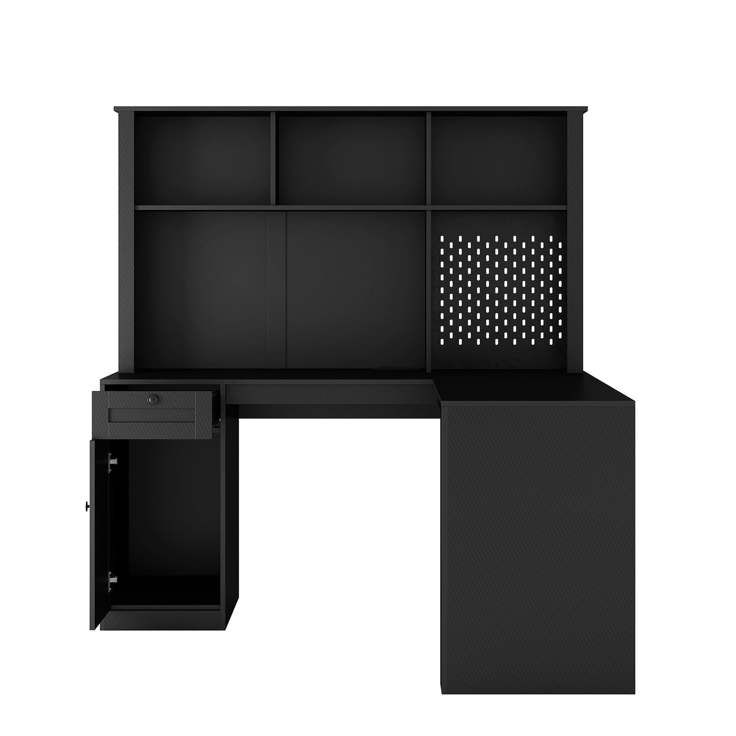 Writing desk with drawer bookshelf and charger, modern L-shaped desk with storage space, corner gaming computer desk - Korvel