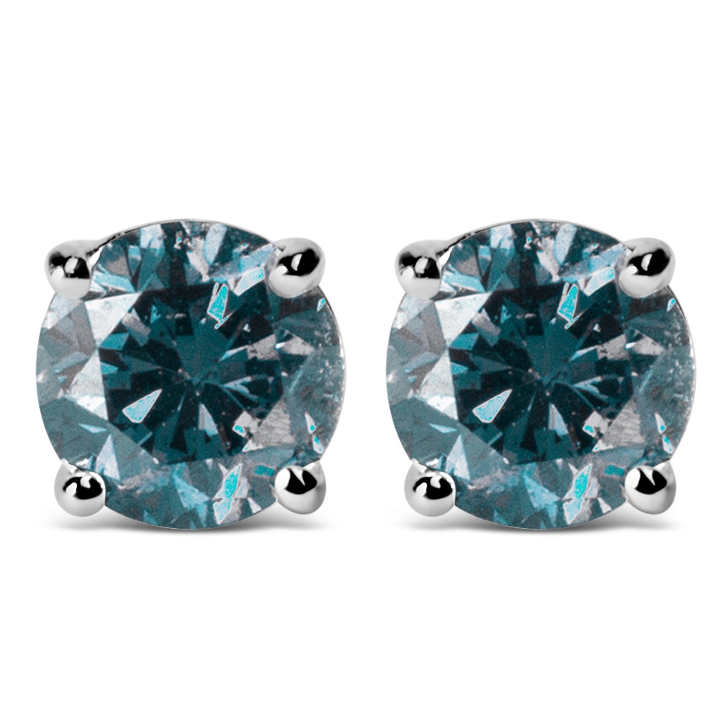 Pendientes de Stud Solitario de Diamante Azul Creado en Laboratorio en Oro Blanco de 14K