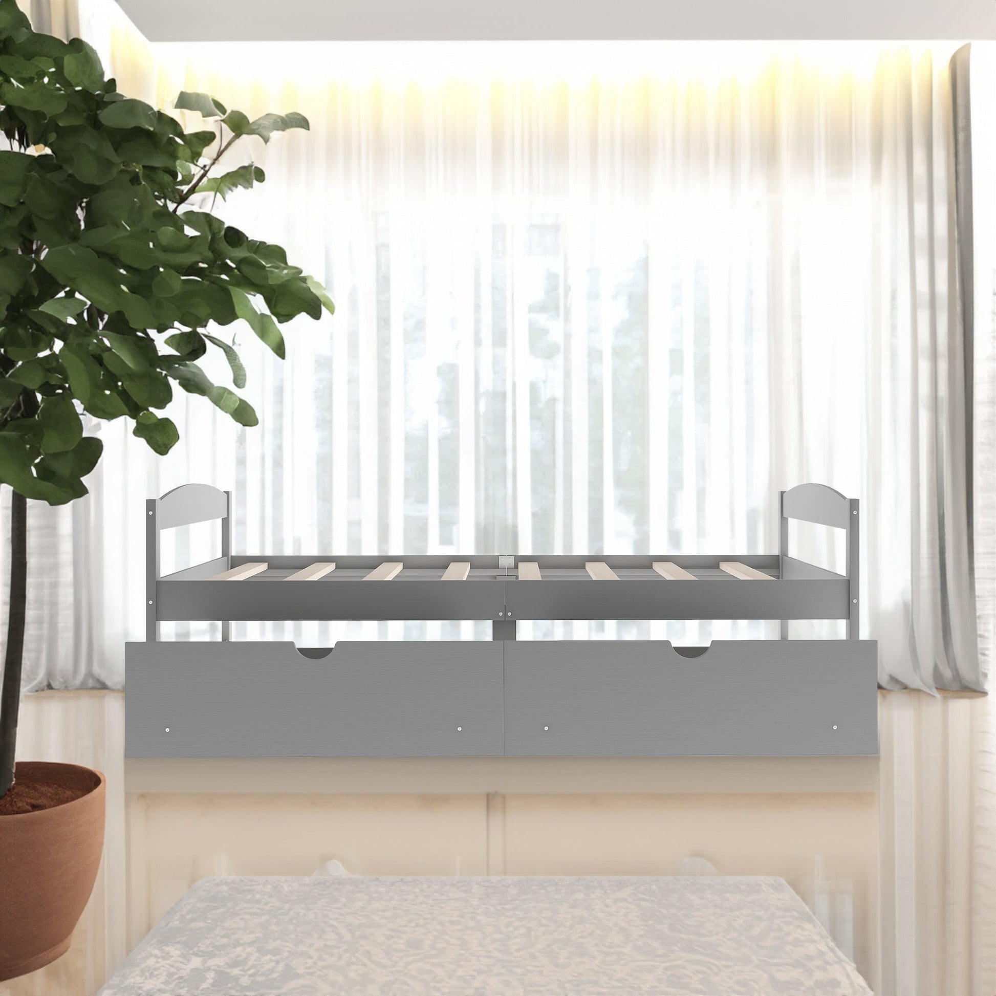 Twin size platform bed, with two drawers, gray - Korvel