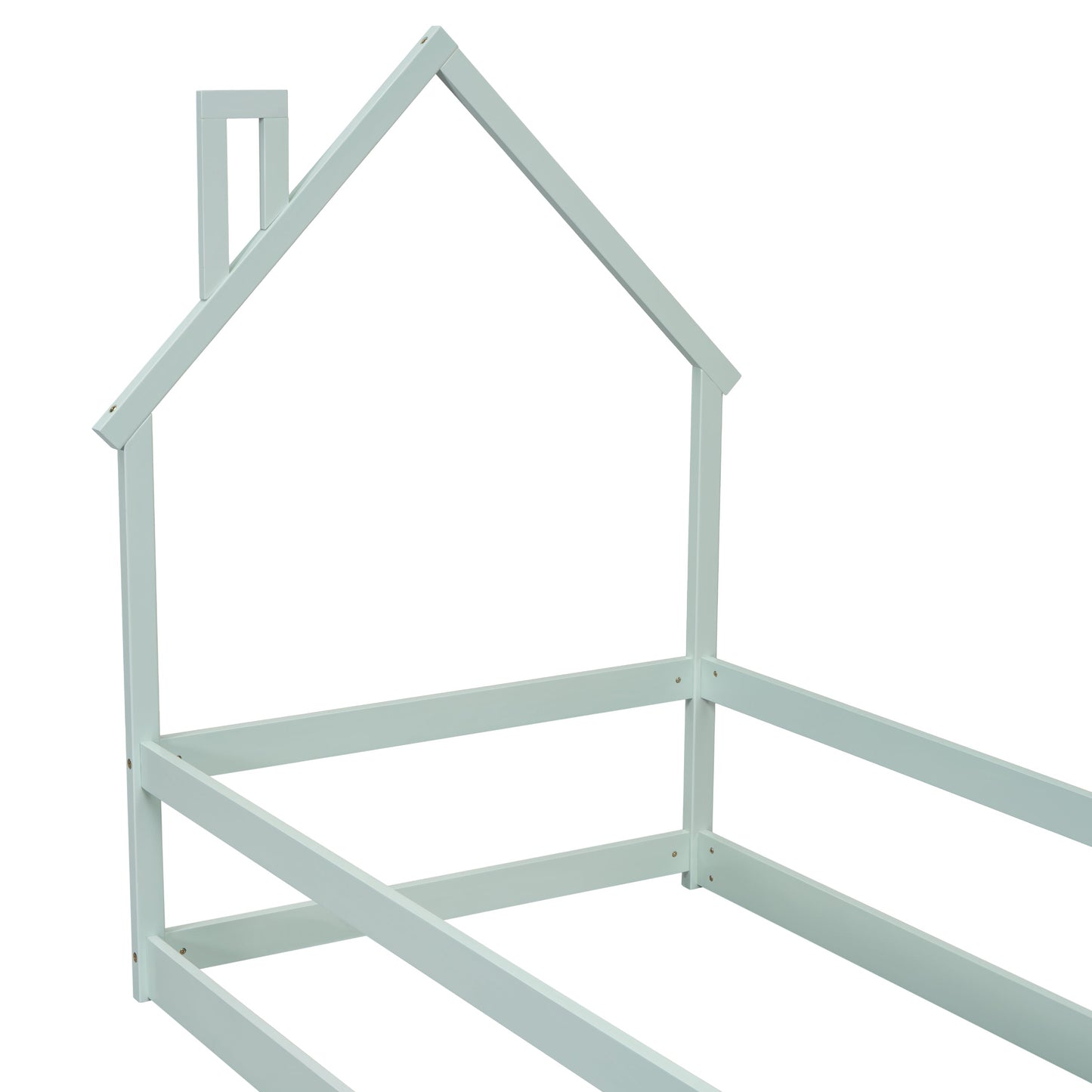 Twin Size Wood Bed with House-Shaped Headboard in Light Green