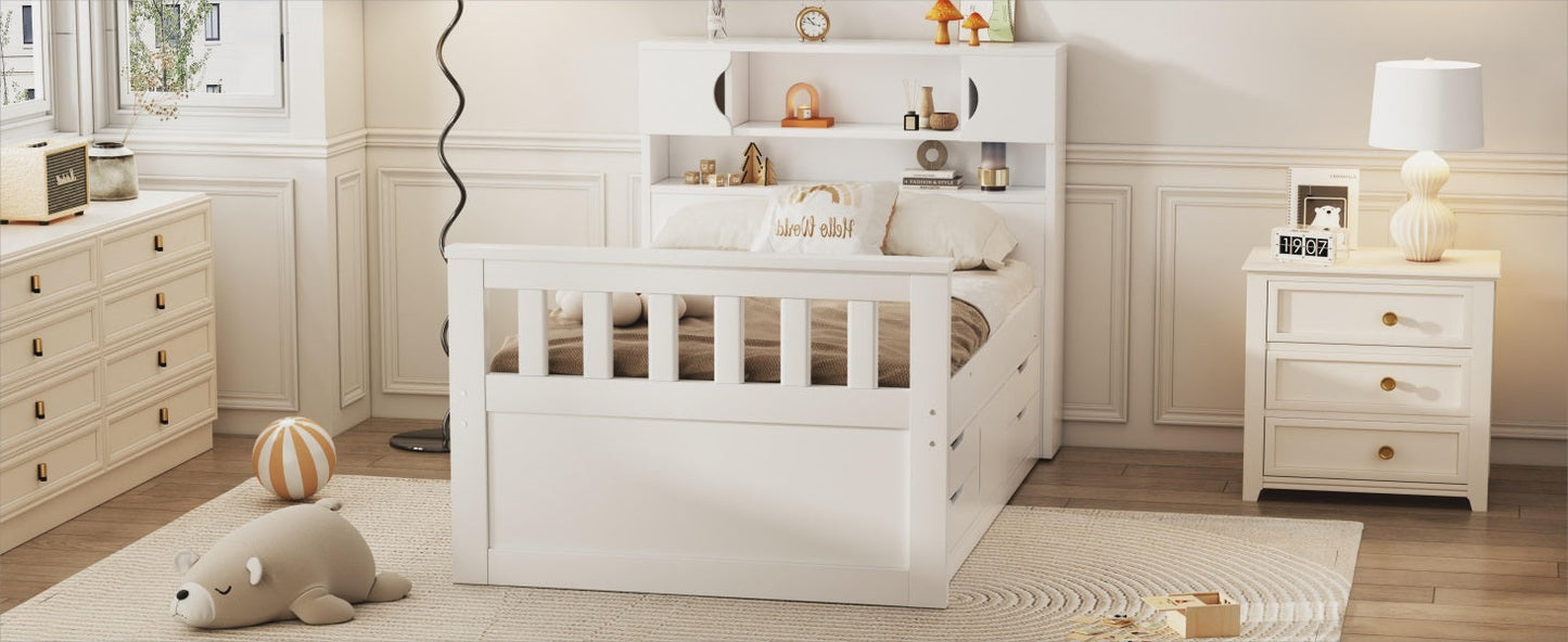 Cama plataforma tamaño twin Captain con almacenamiento en blanco