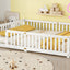 Queen Size Bed Floor Bed with Safety Guardrails and Door for Kids, White - Korvel