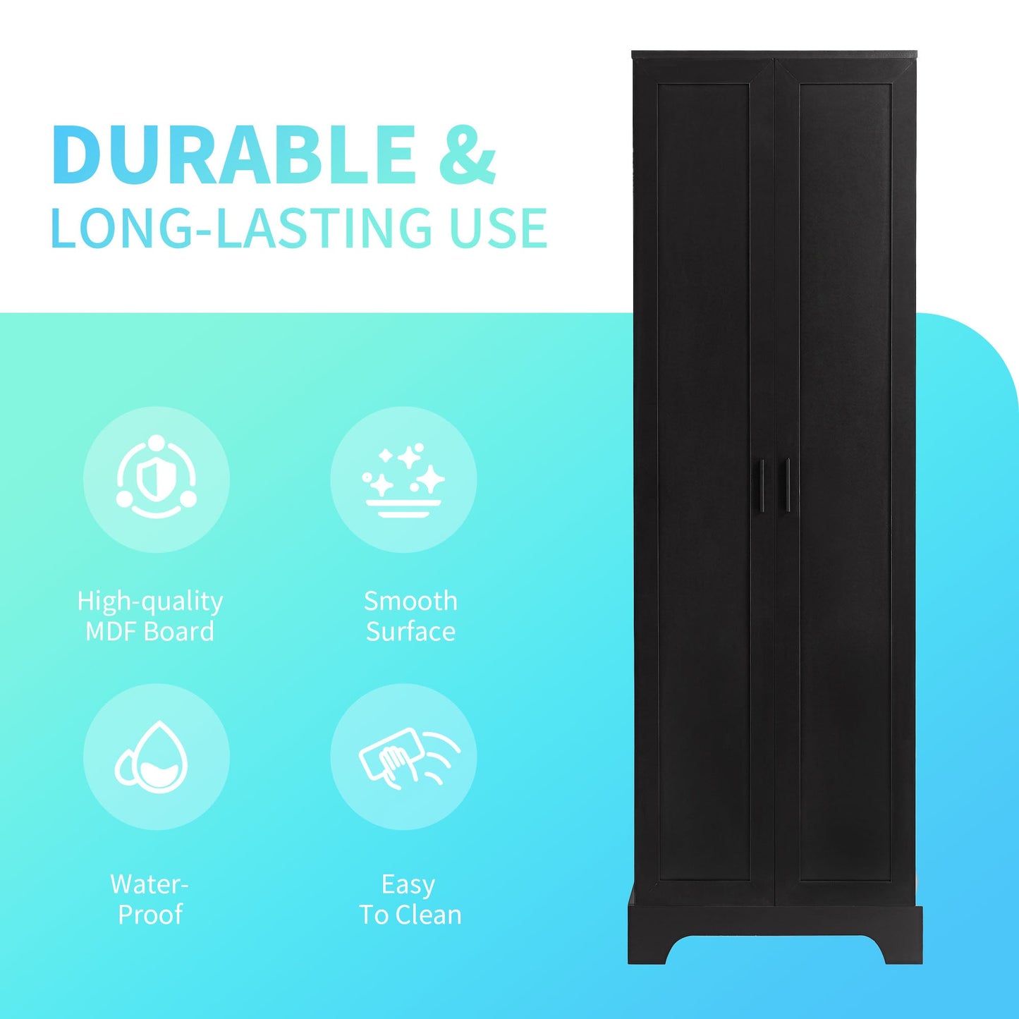 Storage Cabinet with Two Doors for Bathroom, Office, Adjustable Shelf, MDF Board, Black - Korvel