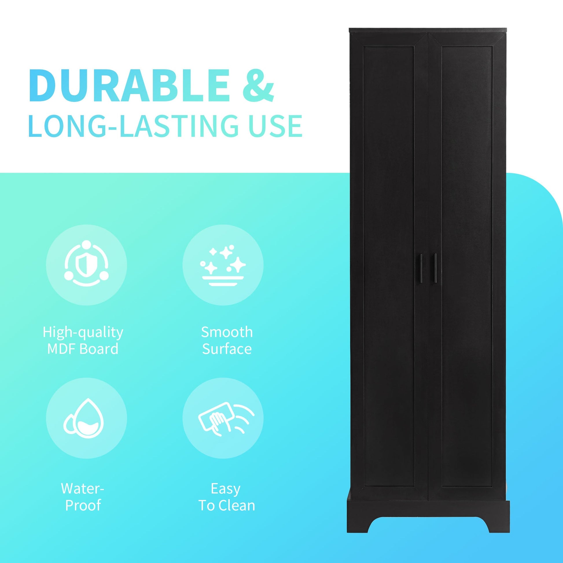 Storage Cabinet with Two Doors for Bathroom, Office, Adjustable Shelf, MDF Board, Black - Korvel