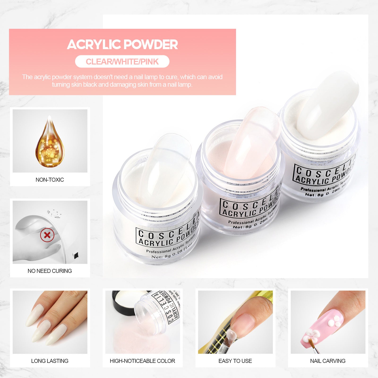 COSCELIA Crystal Powder 30ml Crystal Liquid Set Carved Extended Nail Art Beginner Crystal Nail Set - Korvel