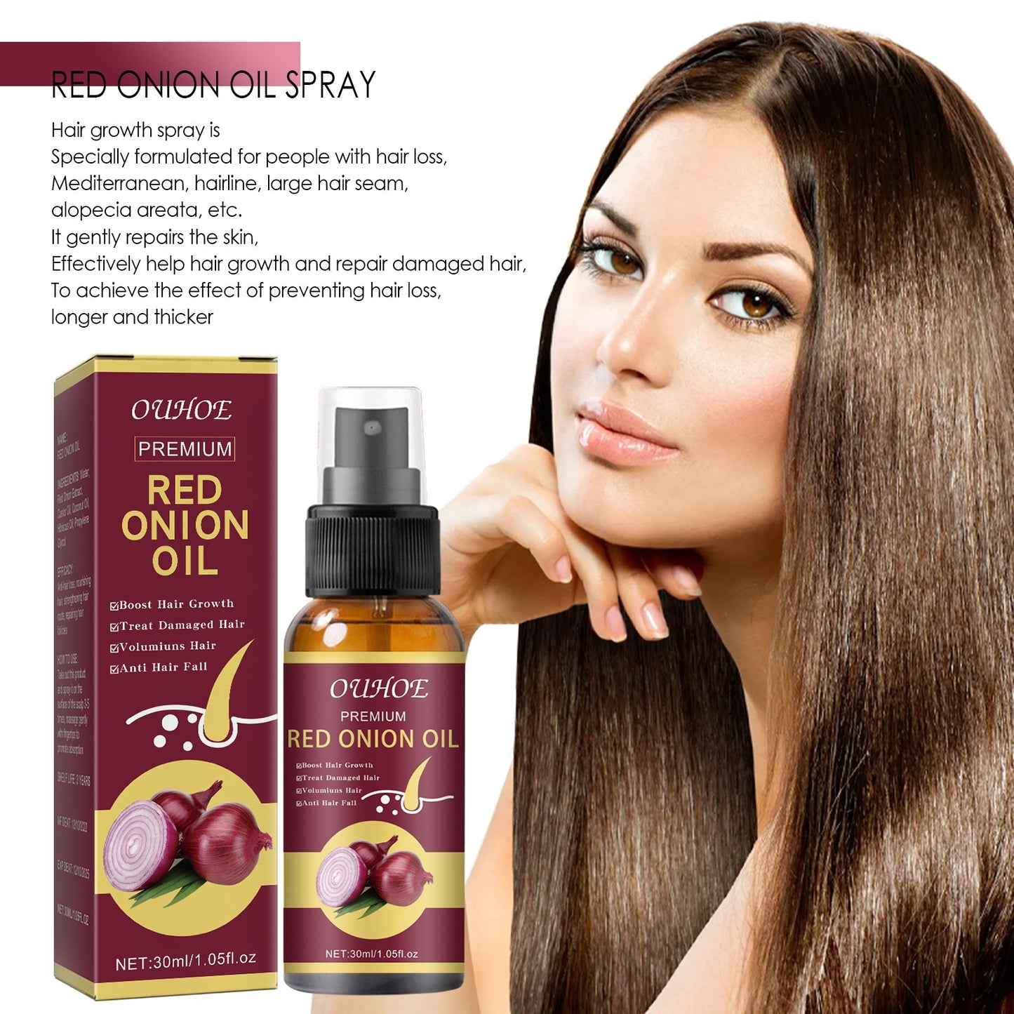 Onion Hair Growth Essential Oil, Strengthens And Hydrates Hair Growth Hair Dense Hair Care Spray - Korvel