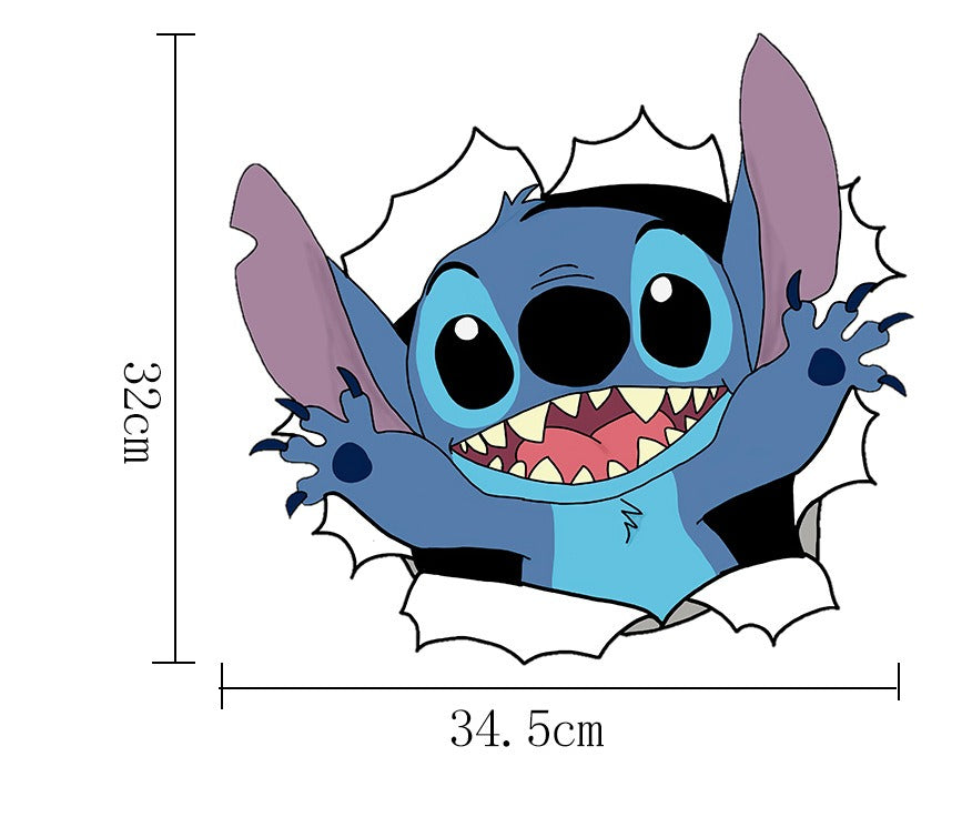 3D Broken Wall Stitch Wallpaper Children's Room Art Poster Decoration Self Adhesive Cartoon Anime Sticker Glass Door Sticker - Korvel