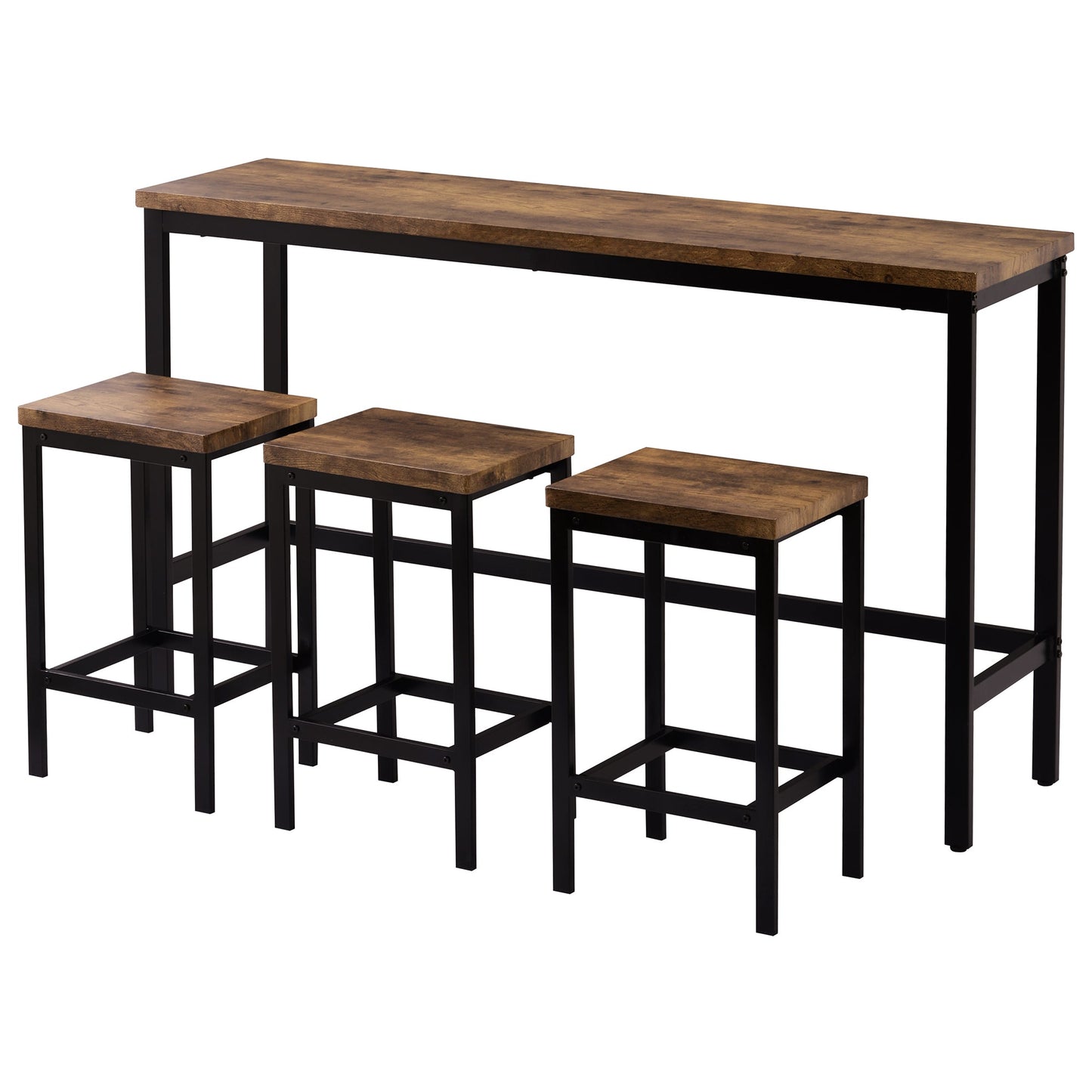 TOPMAX Counter Height Extra Long Dining Table Set with 3 Stools Pub Kitchen Set Side Table with Footrest Brown - Korvel